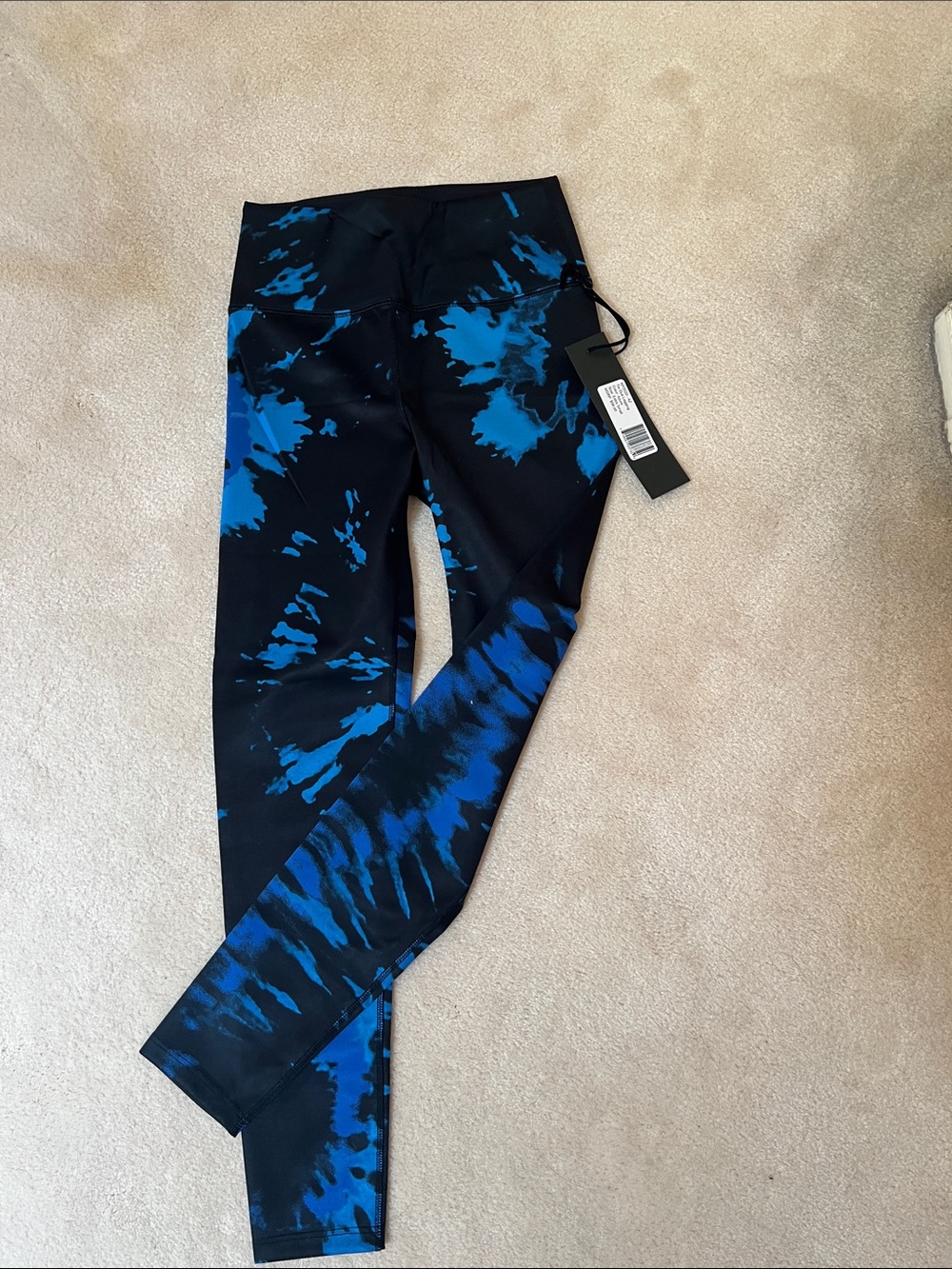High-Waist Black & Blue Tie-Dye Active Leggings